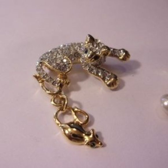 "Two Pave Rhinestone Kitten Cat Brooches " - Picture 3 of 6
